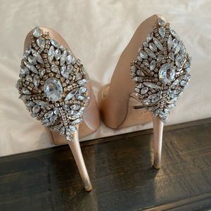 Badgley Mischka peep toe heels with stone backing